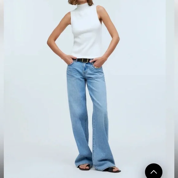 Madewell Side-Slit Mockneck Tank Sleeveless Ribbed Tank Top - Color: Lighthouse - Picture 14 of 14